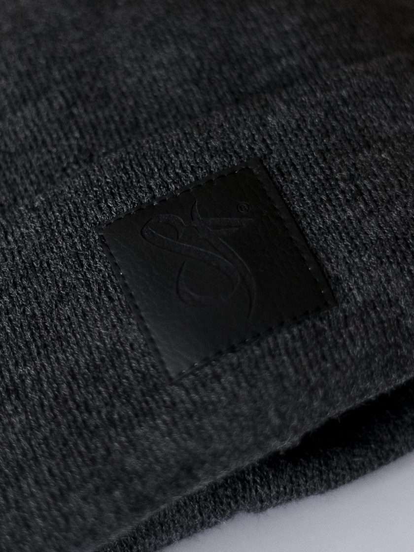 Black Leather Patch Beanie