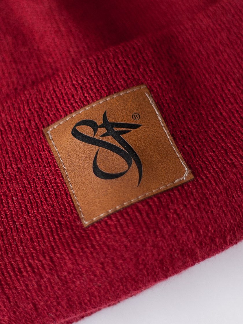 Beanie Leather Patch red