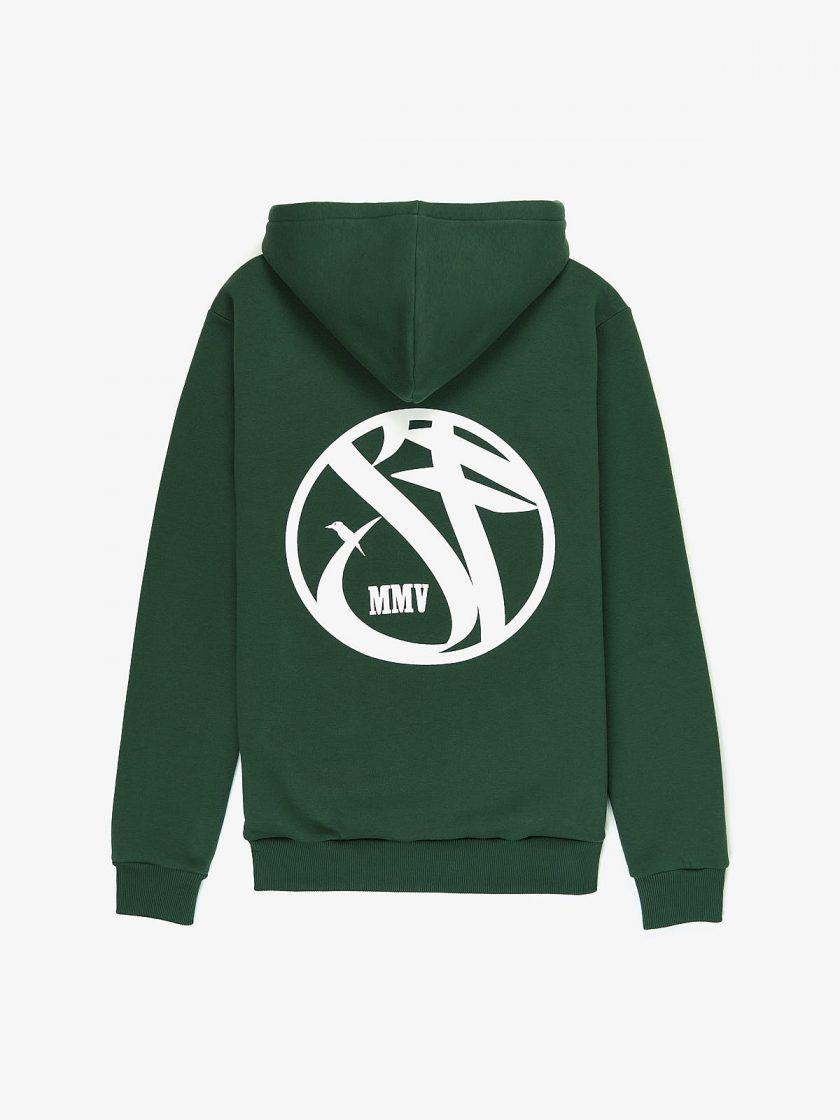 sf crew emblem hoodie dusk green design detail