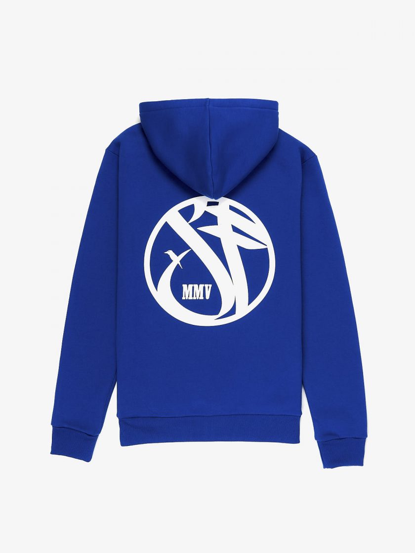 sf crew emblem hoodie true blue design detail