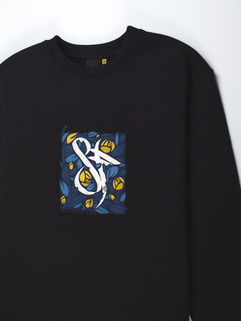 black sweatshirt front details embroidery